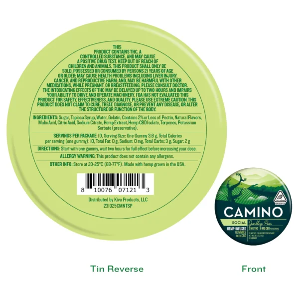 Camino Sparkling Pear 'Social' 2mg : 6mg CBD Gummies - Image 2